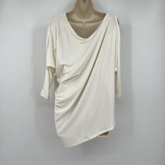 TART Cream Asymmetrical Draped Roundneck One Cold Shoulder Top - Picture 8 of 11